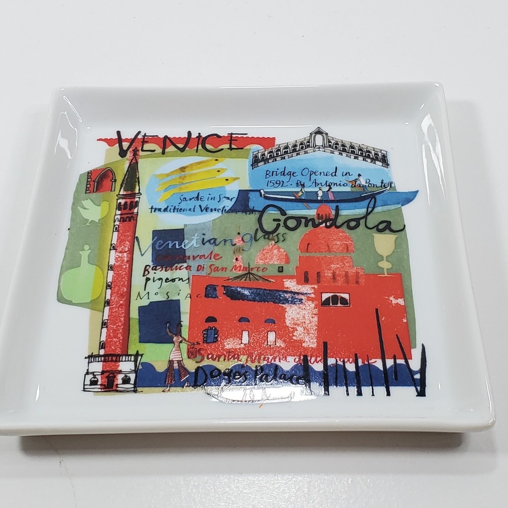 Crate & Barrel Road Trip Venice Appetizer Plate Ceramic Square 5.75" Table Decor